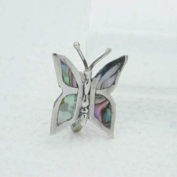 Silver Abalone Butterfly Signed JBF Earrings 925 - Picture 1 of 5